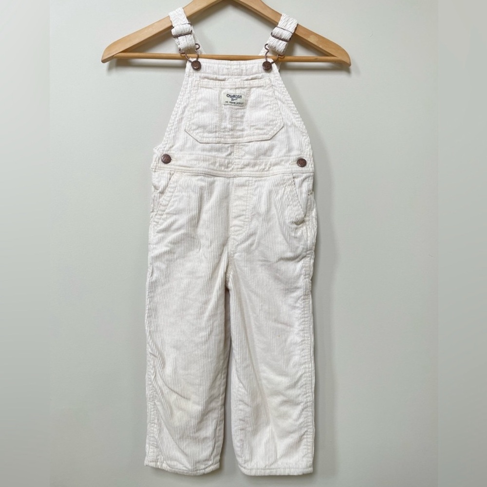 White Corduroy Oshkosh Overalls, 4T